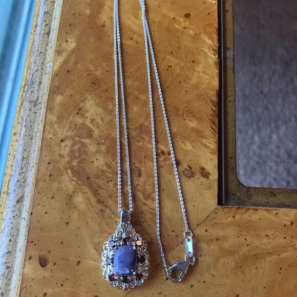 Rare Tiffany Stone Red Garnet Sterling Silver Necklace - Picture 7 of 9